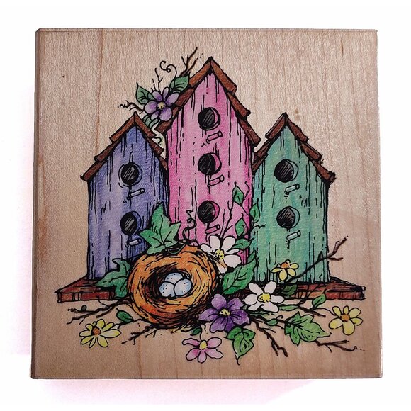Stampendous! Three Home Nest Wood Rubber Stamp For Crafting Card-Making & Scrapb - Picture 1 of 5